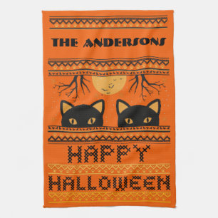 Happy Halloween Black Cats Ugly Sweater Faux Knit Theedoek
