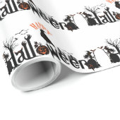 Happy Halloween Black Concept Typografie Design Cadeaupapier (Rol Hoek)