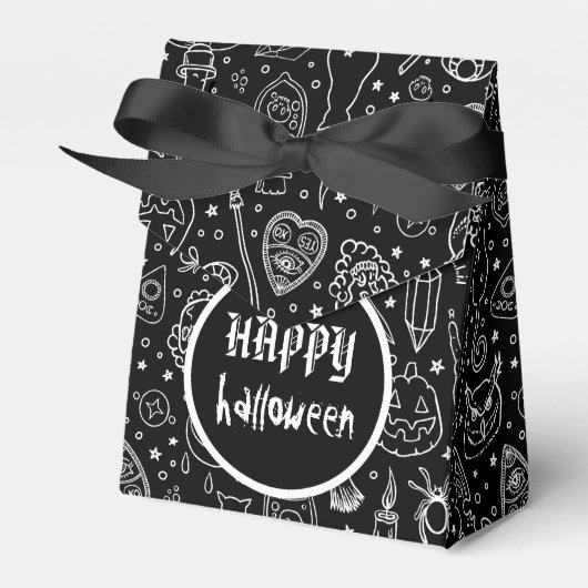 Happy Halloween Black Doodle Patroon Bedankdoosjes (Voorkant Zijde)