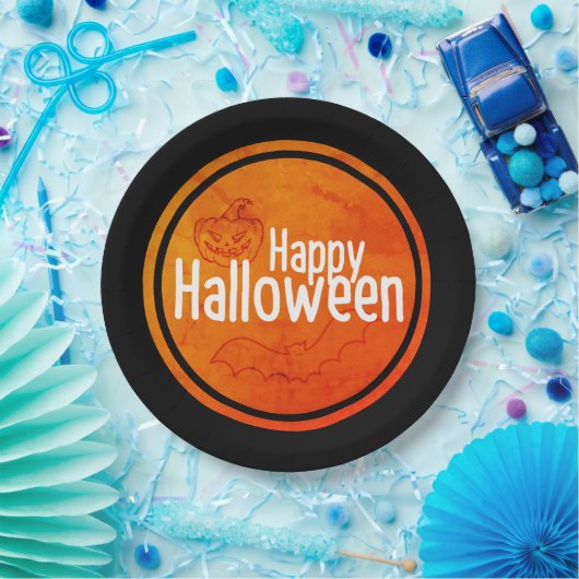 Happy Halloween Black en Sinaasappel Papieren Bordje (Feest)