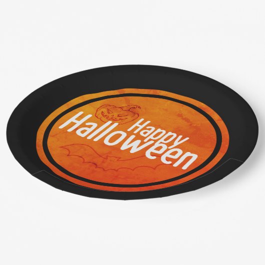 Happy Halloween Black en Sinaasappel Papieren Bordje (Gekanteld)