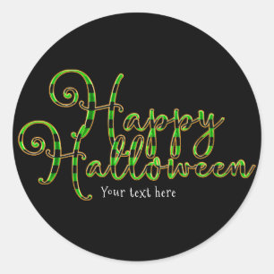 Happy Halloween Black & Green Stripes Party Favor Ronde Sticker