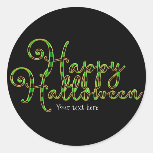 Happy Halloween Black & Green Stripes Party Favor Ronde Sticker (Voorkant)