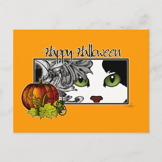 Happy Halloween Black in White Cat Briefkaart (Voorkant)
