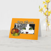 Happy Halloween Black in White Cat Kaart (Gele Bloem)