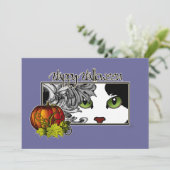 Happy Halloween Black in White Cat Kaart (Staand voorkant)