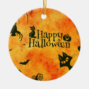 Happy Halloween Black Kat Ornament Round