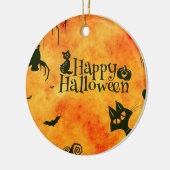 Happy Halloween Black Kat Ornament Round (Links)