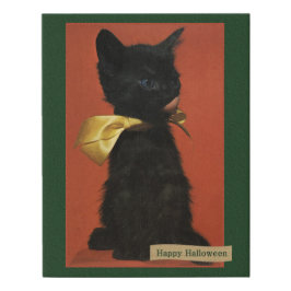  Happy Halloween Black Kitten met Gold Bow Imitatie Canvas Print