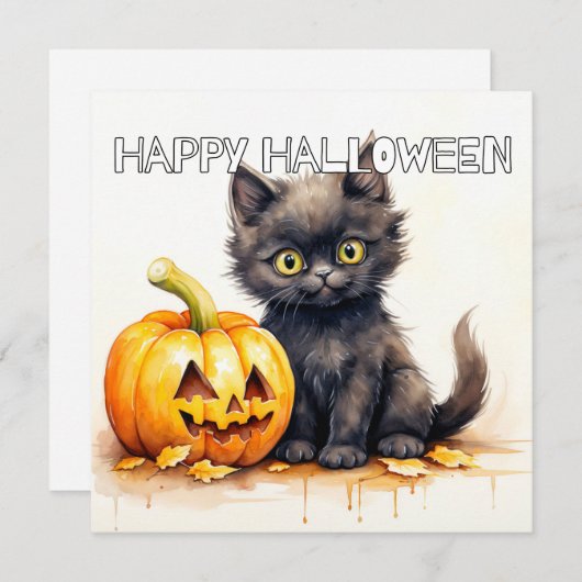 Happy Halloween Black Kitty Cat Kaart (Voorkant / Achterkant)