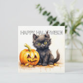 Happy Halloween Black Kitty Cat Kaart (Staand voorkant)