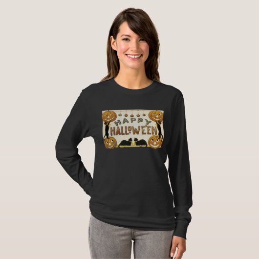Happy Halloween Black Lange gegoten T-shirt (Voorkant volledig)