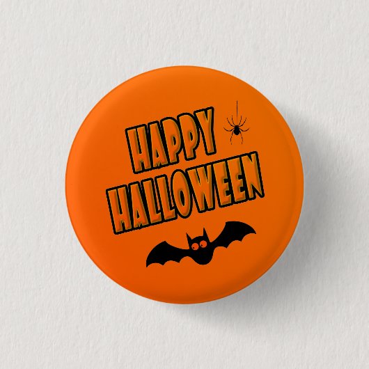 Happy Halloween, Black & Oranje Cute Flying Bat - Ronde Button 3,2 Cm (Voorkant)