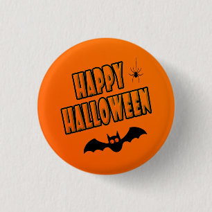 Happy Halloween, Black & Oranje Cute Flying Bat - Ronde Button 3,2 Cm