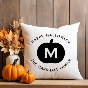 Happy Halloween Black Pumpkin Family Monogram Kussen
