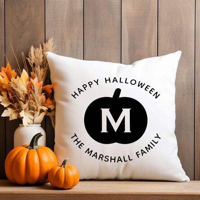Happy Halloween Black Pumpkin Family Monogram Kussen (Creator heeft geüpload)
