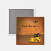 Happy Halloween Black Pumpkin Patch Cat Magneet (Voorkant / Achterkant)
