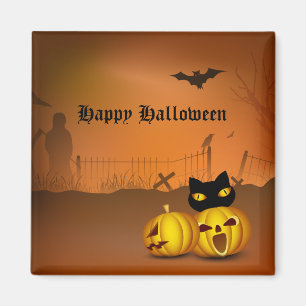 Happy Halloween Black Pumpkin Patch Cat Magneet
