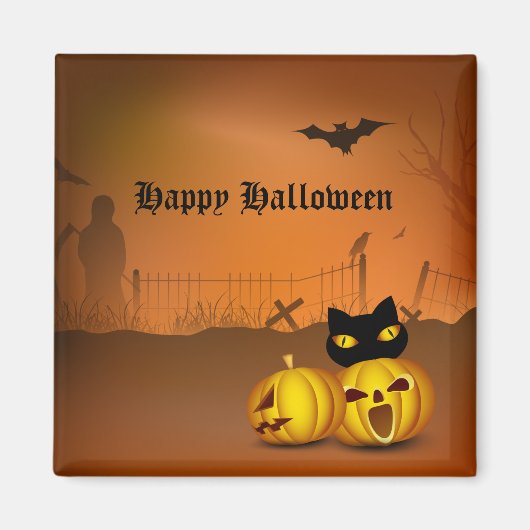 Happy Halloween Black Pumpkin Patch Cat Magneet (Voorkant)