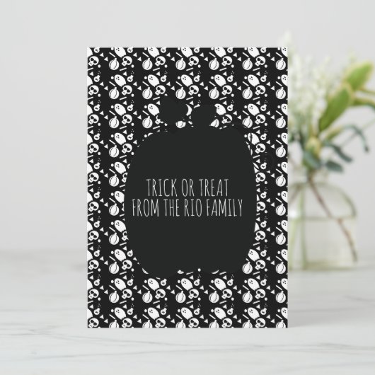 Happy Halloween Black Pumpkin Skull Pattern Kaart (Staand voorkant)