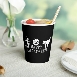 Happy Halloween Black White Spooky Papieren Bekers