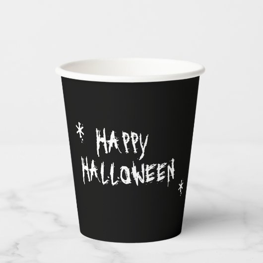 Happy Halloween Black White spooky typografie Papieren Bekers (Voorkant)