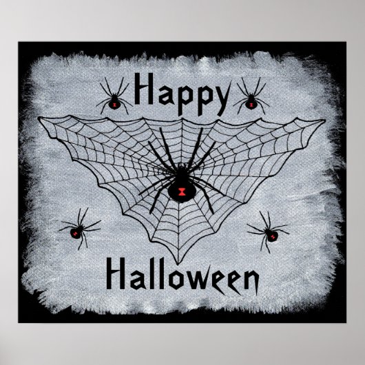 Happy Halloween Black Widow Spider Web Poster (Voorkant)