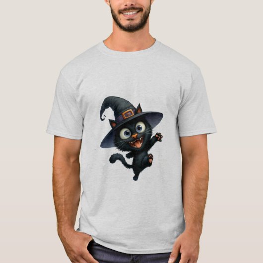 Happy Halloween Black Witch Cat Wave ✨🐾🎃 T-shirt (Voorkant)