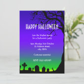Happy Halloween blauw en groene begraafplaats gloe Kaart (Staand voorkant)