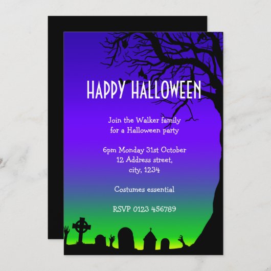 Happy Halloween blauw en groene begraafplaats gloe Kaart (Voorkant / Achterkant)