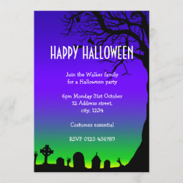 Happy Halloween blauw en groene begraafplaats gloe Kaart