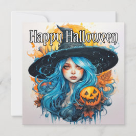 Happy Halloween | Blauwe haired heks Kaart