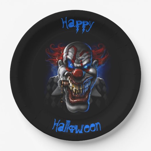 Happy Halloween Blue Eyes Evil Clown Papieren Bordje (Voorkant)