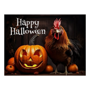 Happy Halloween Boerderij Kip Haan Pumpkin Patch Perfect Poster