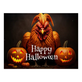 Happy Halloween Boerderij Kip Haan Pumpkin Patch Perfect Poster
