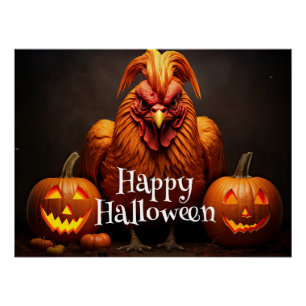 Happy Halloween Boerderij Kip Haan Pumpkin Patch Perfect Poster
