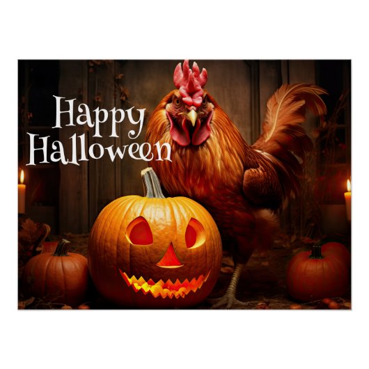 Happy Halloween Boerderij Kip Haan Pumpkin Patch Perfect Poster (Voorkant)