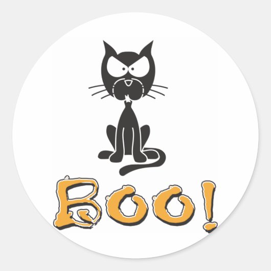 Happy Halloween Boo Black Cat Ronde Sticker (Voorkant)