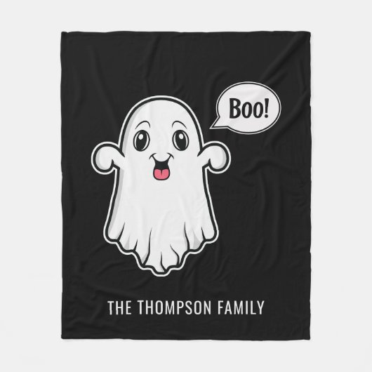 Happy Halloween Boo Ghost Custom Familienaam Zwart Fleece Deken (Voorkant)