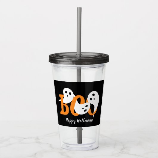 Happy Halloween Boo Ghosts Black Acryl Drinkbeker (Voorkant)