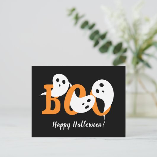 Happy Halloween Boo Ghosts Black Feestdagenkaart (Staand voorkant)