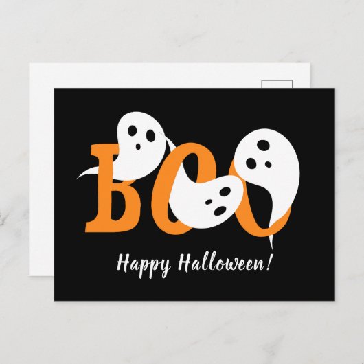Happy Halloween Boo Ghosts Black Feestdagenkaart (Voorkant / Achterkant)