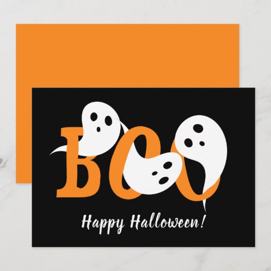 Happy Halloween Boo Ghosts Black Feestdagenkaart (Voorkant / Achterkant)