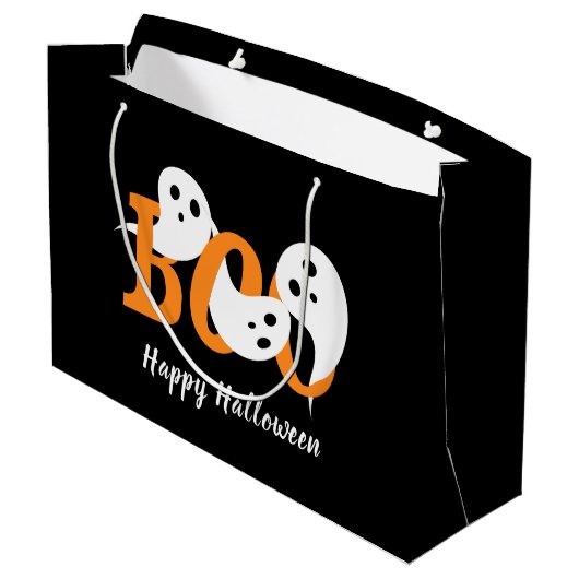 Happy Halloween Boo Ghosts Black Groot Cadeauzakje (Achterkant Gekanteld)