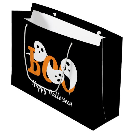Happy Halloween Boo Ghosts Black Groot Cadeauzakje (Voorkant Gekanteld)