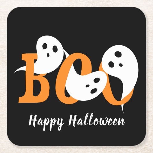 Happy Halloween Boo Ghosts Black Kartonnen Onderzetters (Voorkant)