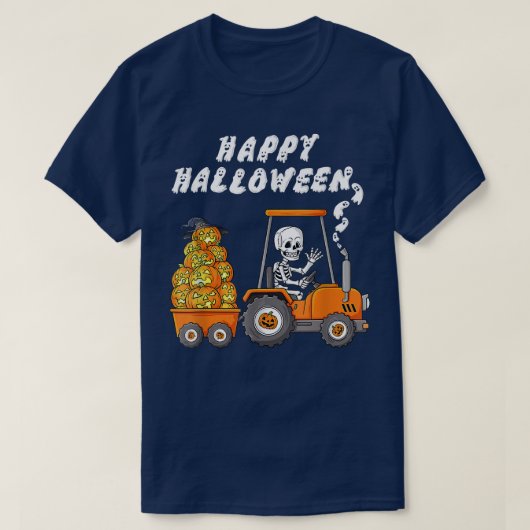 Happy Halloween Boo Skeleton Riding Tractor Carry T-shirt (Design voorkant)