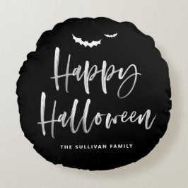 Happy Halloween borstel belettering zwart en wit Rond Kussen