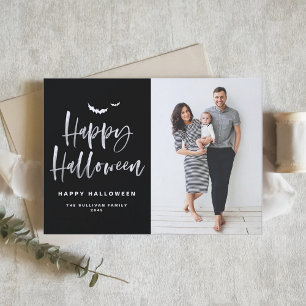 Happy Halloween borstel belettering zwarte foto Feestdagen Kaart