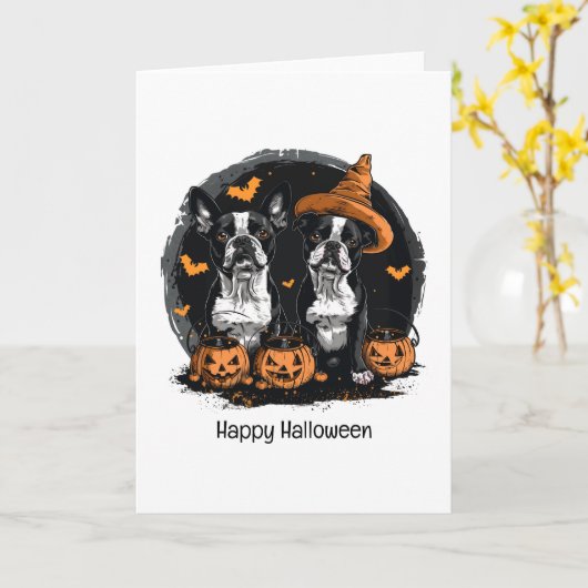 Happy Halloween Boston Terrier Dogs Kaart (Gele Bloem)